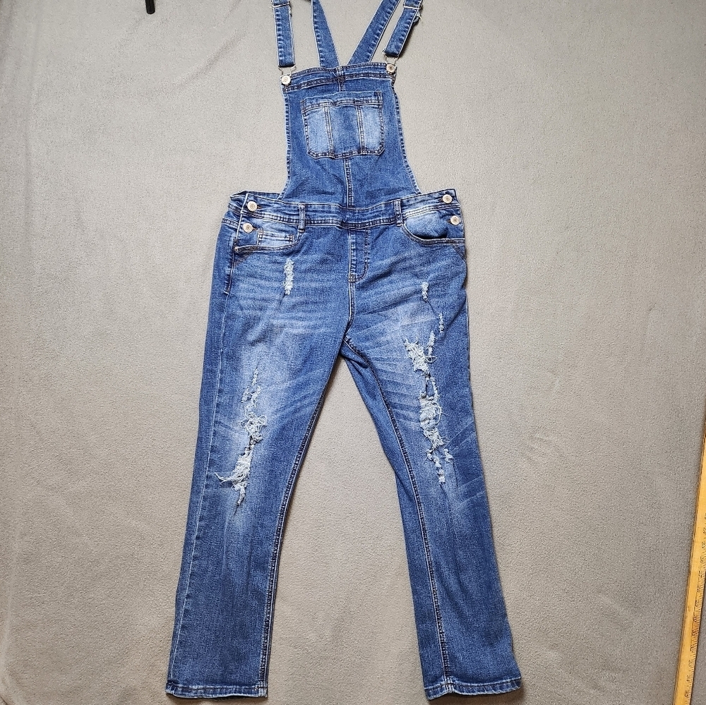 Women's Overalls Distressed Jeans Sz 13 Eighty Two Denim